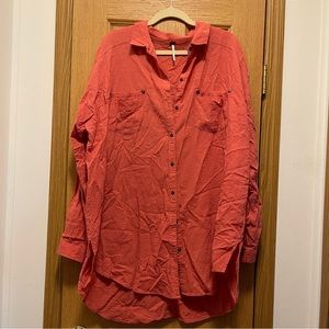 Free People Coral Gauzy Button Down
